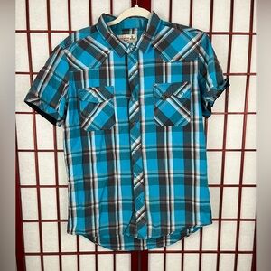 Vintage JNCO Crown Brand Blue And Black Button Down Flannel